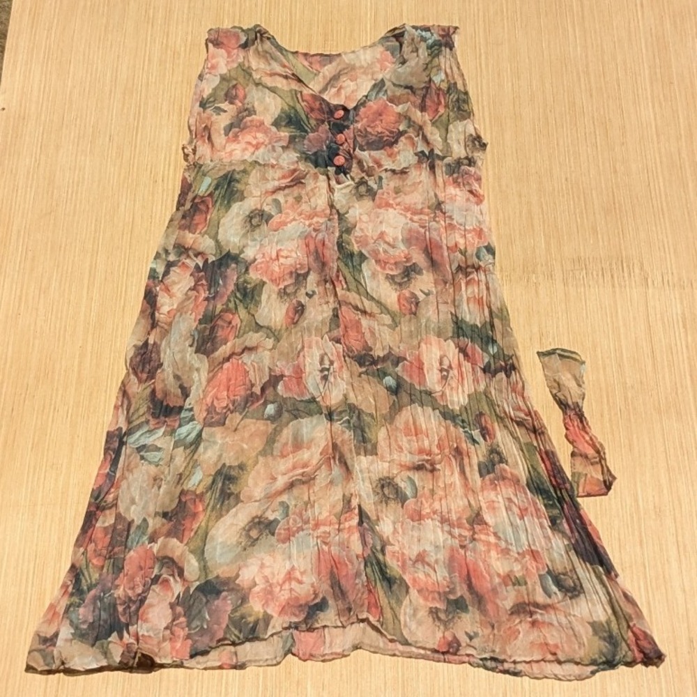Vintage ZOE California Dress‎ Floral Sheer Chiffon Cottage Pleated Women Large?